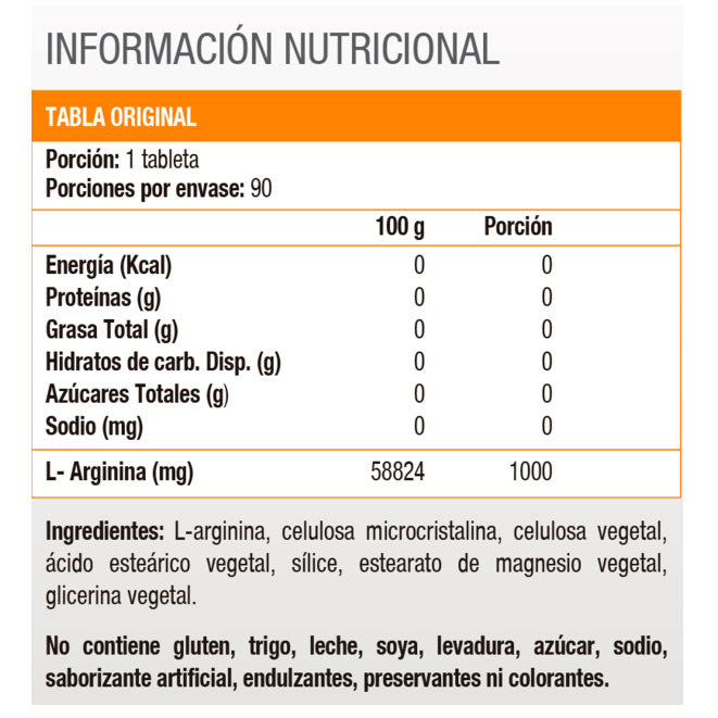 L- Arginina 1000 Mg Vegana, 90 tabletas - Marca Solgar